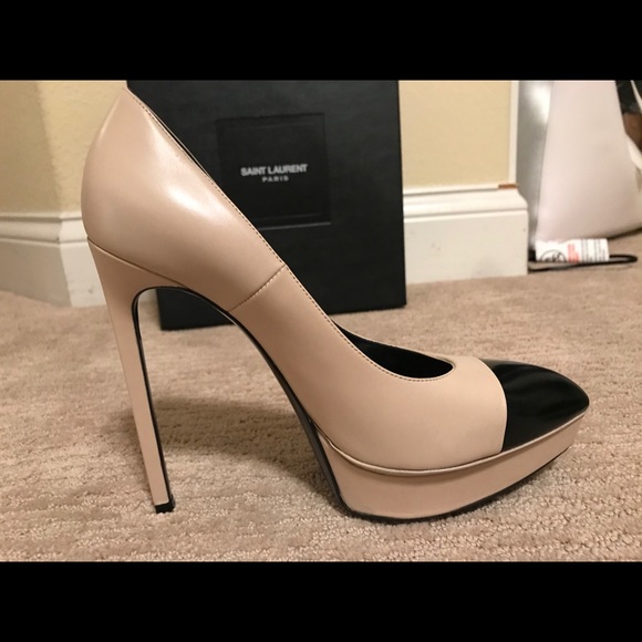 Saint Laurent Heels Shoes Nude Beige Black sz 7.5 - Picture 5 of 7